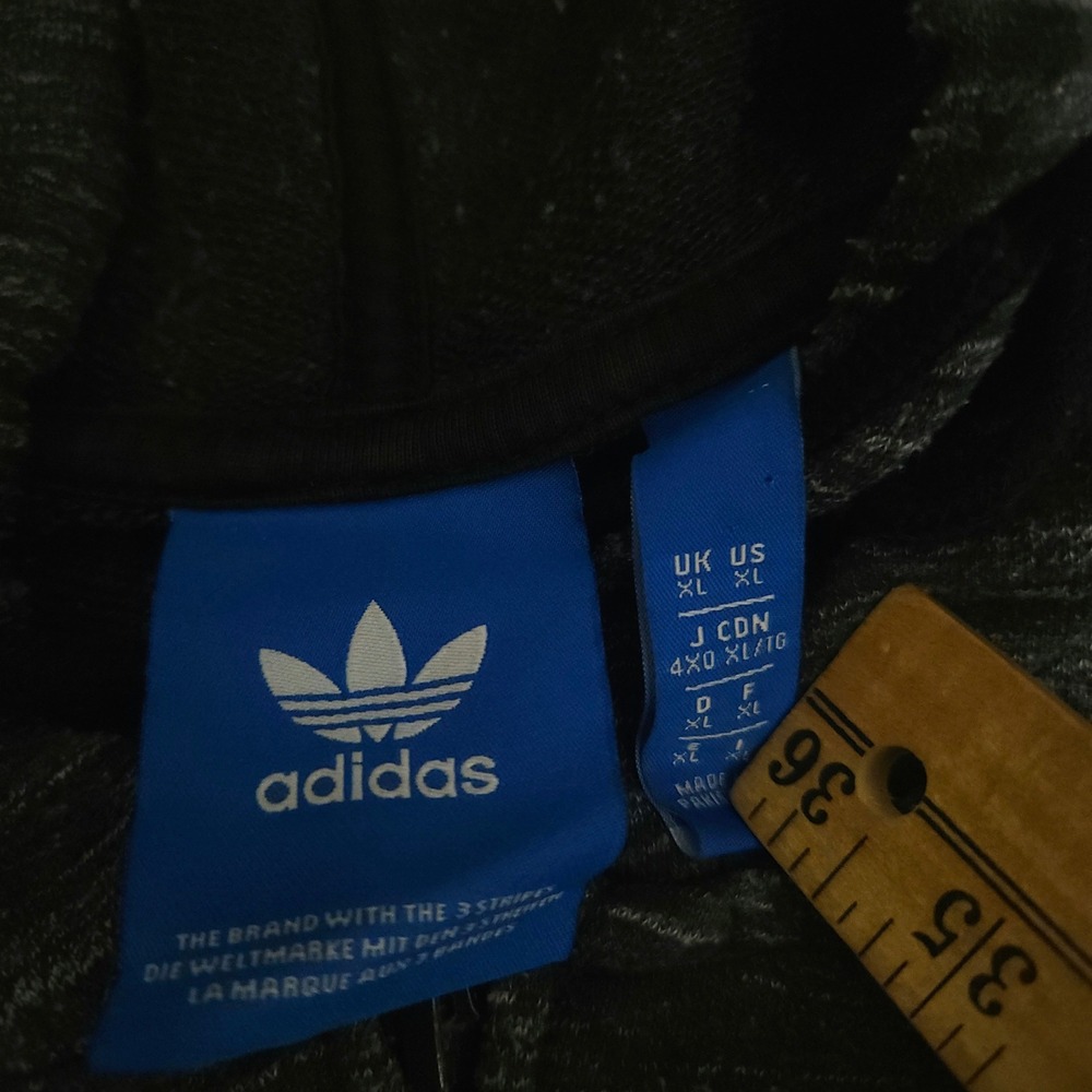 Adidas Originals Mens XL Full Zip Hoodie Charcoal Grey Trefoil 3 Stripe Jacket - Picture 4 of 7